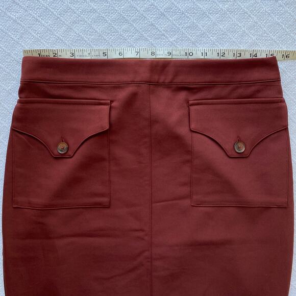 Express High-Waisted Pencil Skirt Red Rust Button Pocket Back Slit Size 8 NWT - Picture 8 of 11